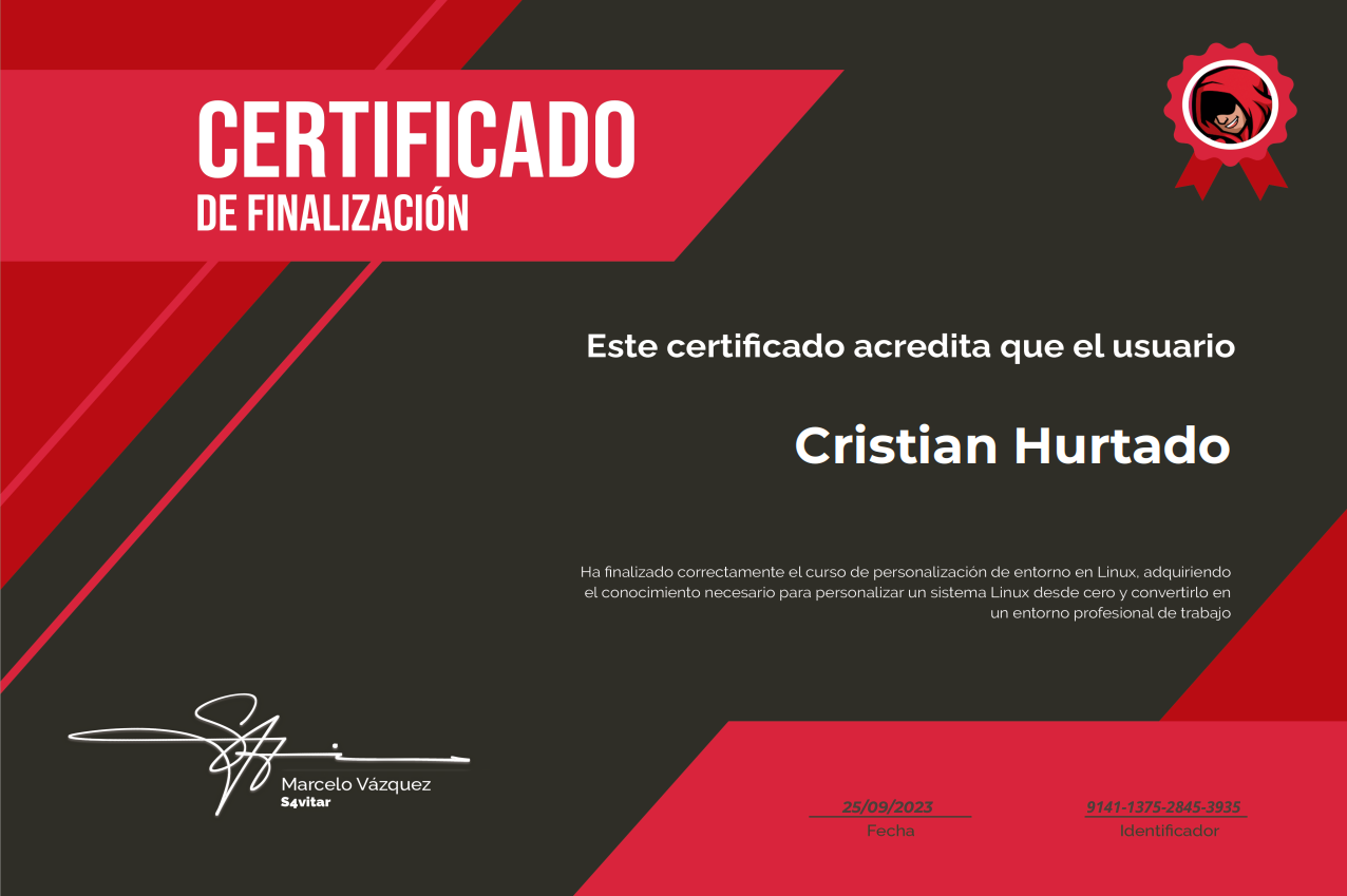 Certificado Personalización de Entorno Linux